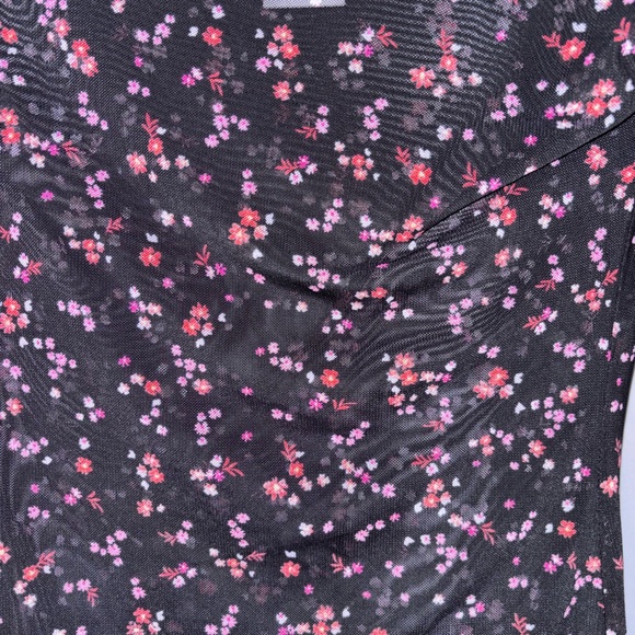 AFRM Black and Pink Floral Mesh Long Sleeve Top - Picture 2 of 4